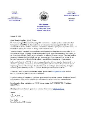 Principal Letter Dated 8/12/21 - Positive COVID result